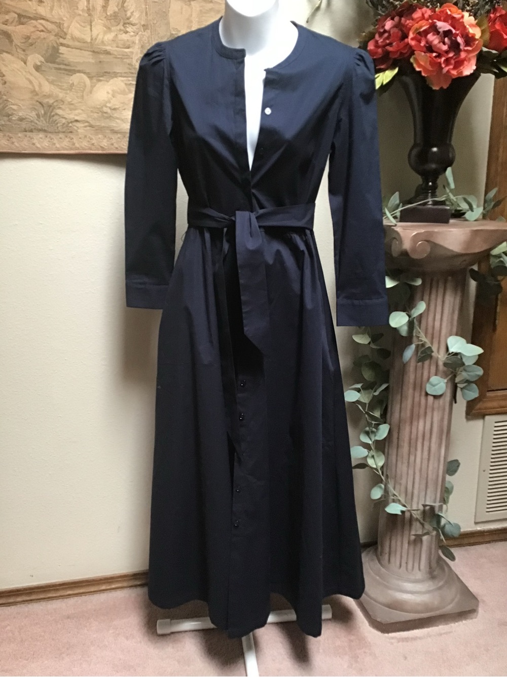 Tuckernuck Navy Long-Sleeve Belted Shirt Dress